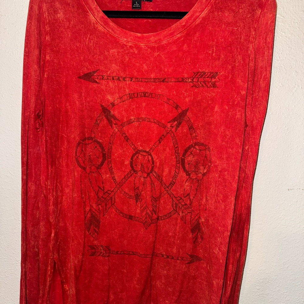 Trendy Red Graphic Long Sleeve Shirt